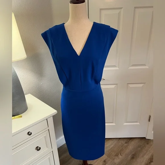 calvin klein blue dress gold zipper Calvin Klein Lace-Up V-Neck Zipper Sleeve Dress Black Gold Detailing S